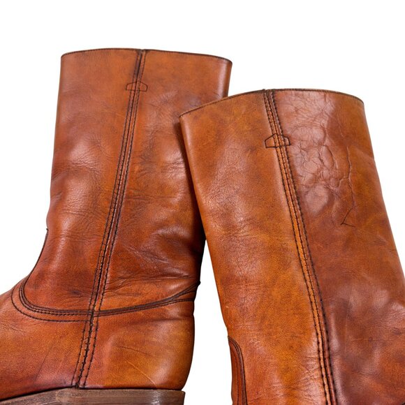 Vintage FRYE 1970s Black Label Campus Boots Mens Size 12 D Orange Leather 2556 - Picture 6 of 16